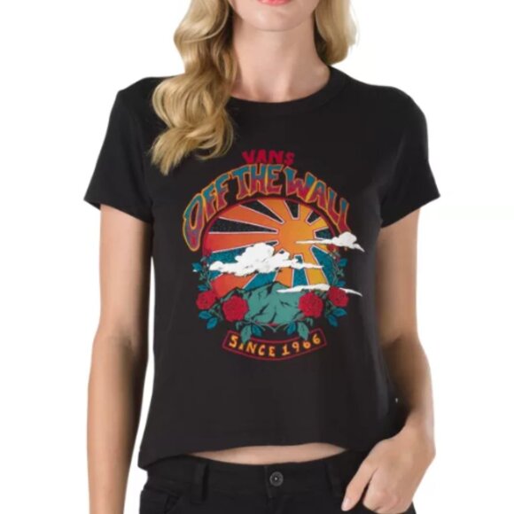 Vans Tops - Vans Born to Roam Black Graphic Off the Wall Baby Tee Women's Size Medium